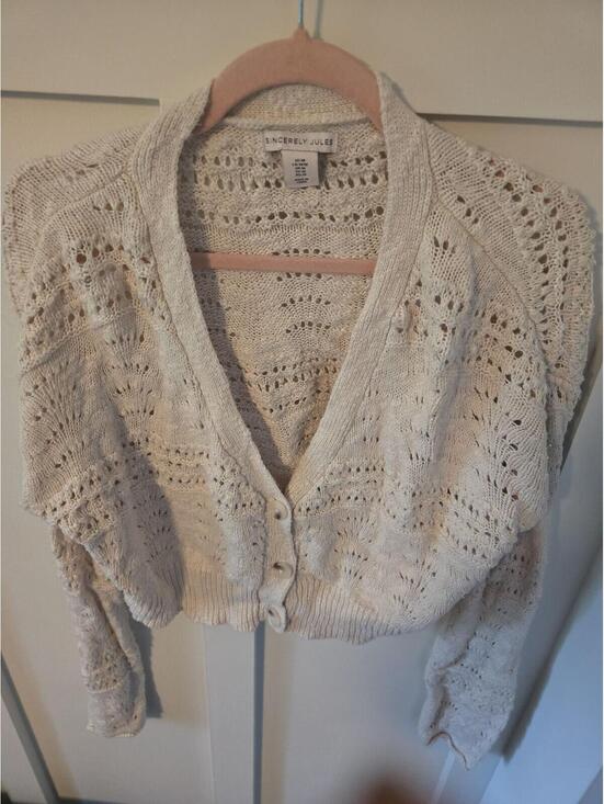 Sweaters - Sincerely Jules Pointelle Knit Cropped Cardigan - Cream Size M